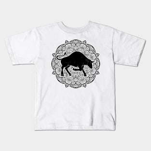 Taurus Mandala Zodiac in Black and White Kids T-Shirt